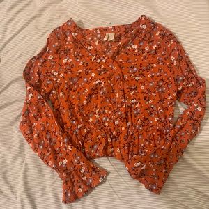 Japna Orange Floral Long-Sleeve Blouse